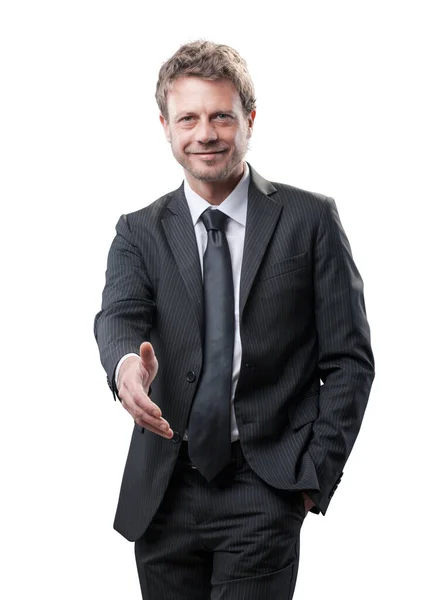 Sorrindo Empresário Corporativo Apertando Mãos Contratos Acordos Conceito — Fotografia de Stock