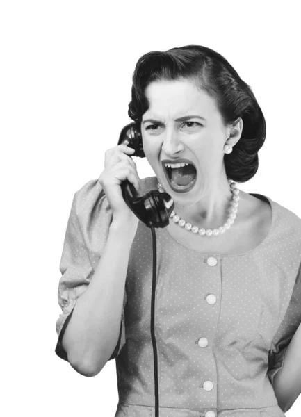 Angry Stressed Woman Having Phone Call She Yelling Receiver — Stock Photo, Image