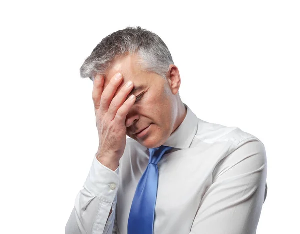 Empresário Estressado Tocando Sua Cabeça Pensamento Conceito Crise Negócios — Fotografia de Stock