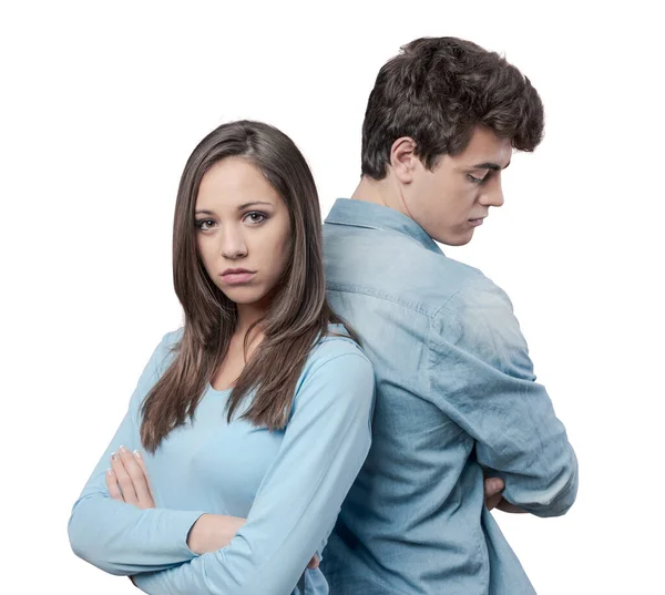 Young Sad Couple Arguing Standing Back Back — Stock Photo, Image