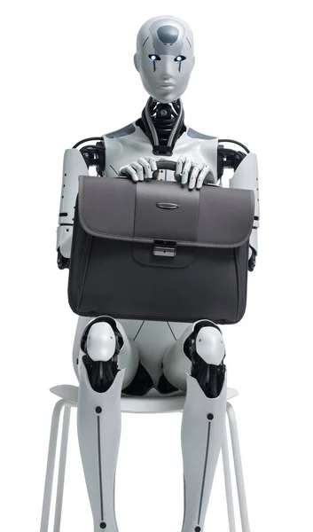 Ανθρωποειδές Ρομπότ Κάθεται Μια Καρέκλα Και Περιμένει Για Μια Συνέντευξη — Φωτογραφία Αρχείου
