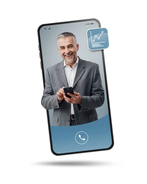 Consultant Financiar Video Ecranul Smartphone Consultanță Financiară Online Concept Afaceri — Fotografie, imagine de stoc