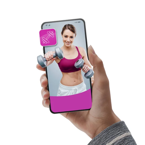 Personlig Tränare Träning Smartphone Skärm Online Tjänster Koncept — Stockfoto