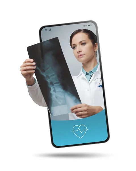 Online Lékař Videokalkulace Obrazovce Smartphone Profesionální Lékařské Služby Line Telehealth — Stock fotografie
