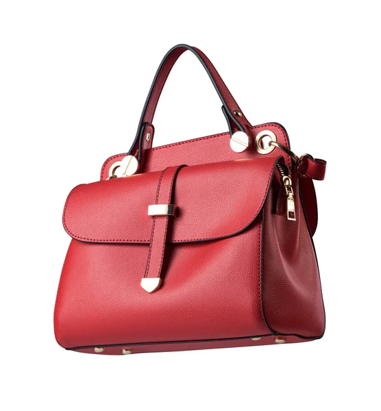 Röd Kvinna Läder Väska Vit Bakgrund — Stockfoto