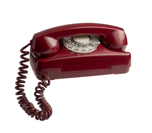 Vintage Röd Telefon Isolerad Vit Bakgrund — Stockfoto