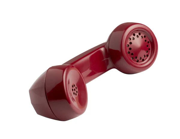 Rode Vintage Telefoonhoorn Geïsoleerd Witte Achtergrond — Stockfoto