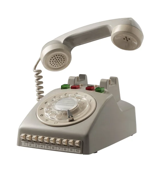 白色背景的老式米色电话 — 图库照片
