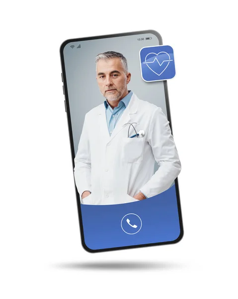 Online Doctor Videocalling Smartphone Screen Professional Medical Service Online Telehealth — Stock Photo, Image