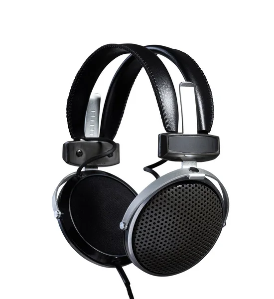 stock image Vintage Black headphones on white background