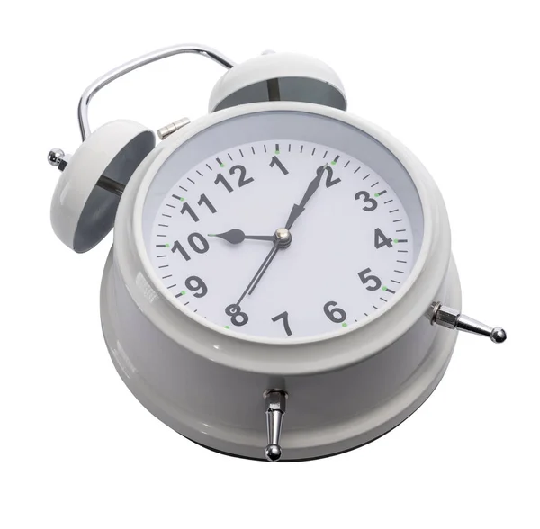 White Twin Bell Alarm Clock Analog Classic Vintage Style Isolated — Stock Photo, Image