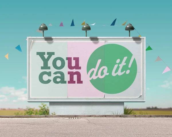 Inspirujące Motywacyjne Reklamy Dużym Billboardzie Stylu Vintage Można Zrobić — Zdjęcie stockowe