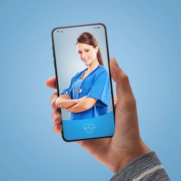 Patientvideo Ringer Läkare Nätet Smartphone Online Läkare Video Samråd Begäran — Stockfoto