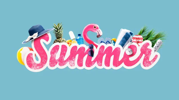 Sommerschild Und Strandzubehör Isoliert Sommerferienkonzept — Stockfoto