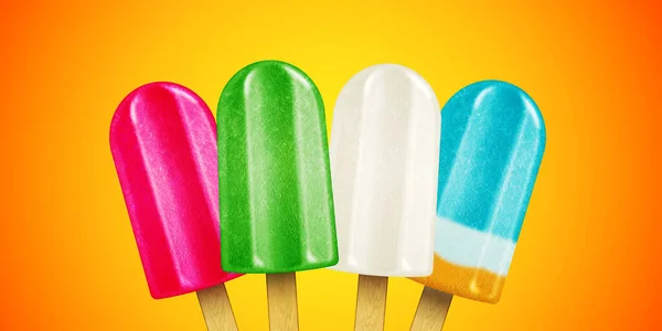 Delicious Assorted Popsicles Yellow Background — Stock Photo, Image