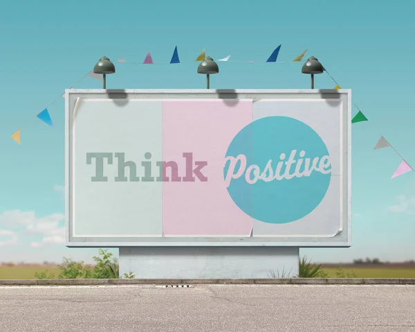 Εμπνευσμένη Και Παρακινητική Διαφήμιση Μεγάλη Πινακίδα Vintage Στυλ Σκεφτείτε Θετικά — Φωτογραφία Αρχείου
