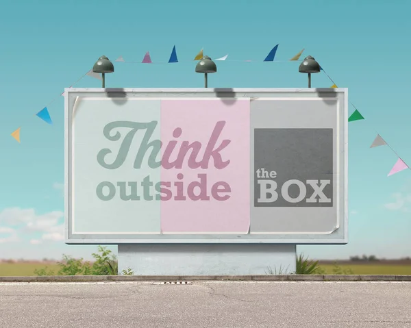 Inspirational Motivational Advertisement Large Vintage Style Billboard Think Box — Stock Photo, Image