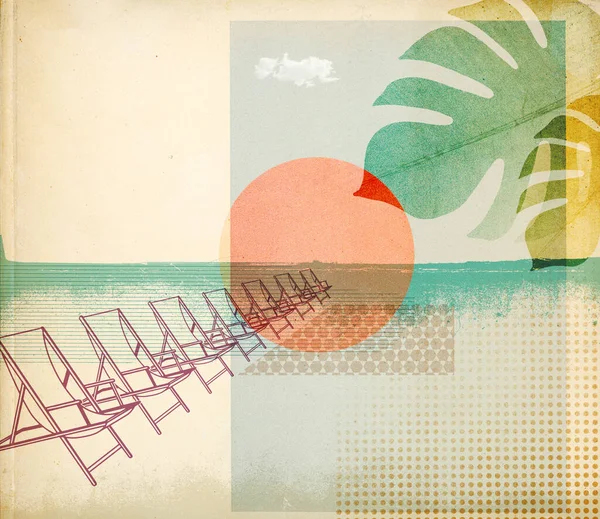 Vintage Summer Vacations Poster Deckchairs Beach Copy Space — Fotografia de Stock