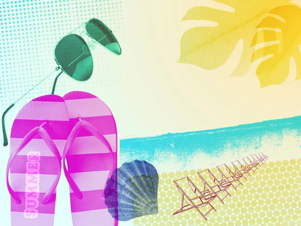 Summer Vacations Beach Creative Vintage Collage Flip Flops Deckchairs — Foto de Stock