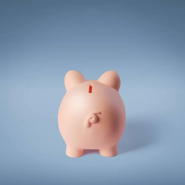 Piggy bank back view: investments, savings and budget concept