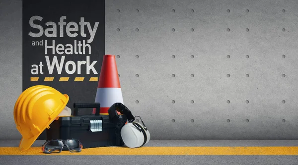 Herramientas Trabajo Equipo Protección Individual Seguridad Salud Trabajo Pancarta Con — Foto de Stock