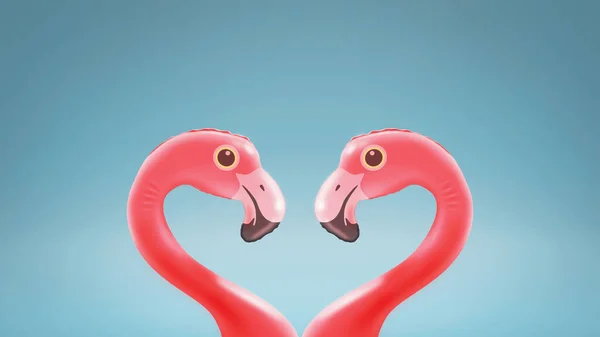 Niedliche Liebevolle Aufblasbare Flamingos Schauen Einander Und Komponieren Eine Herzform — Stockfoto