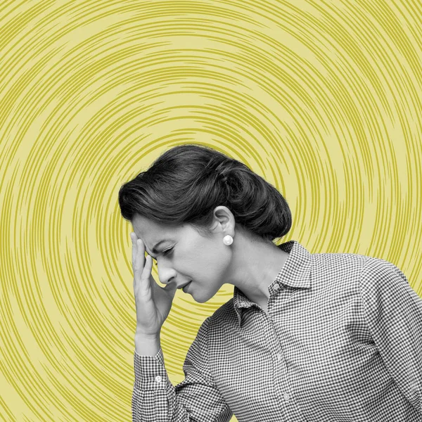 Vintage Woman Headache Touching Her Forehead — Stock Photo, Image