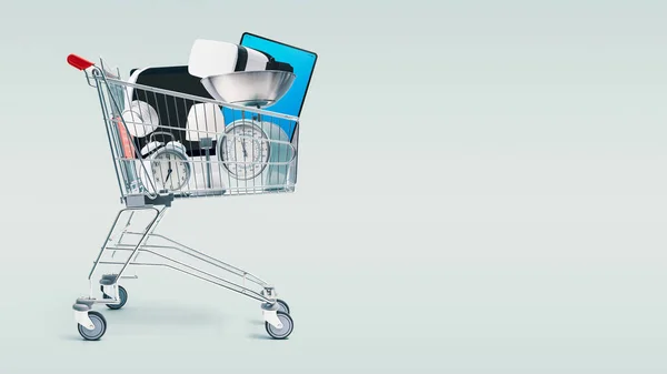 Carrello Pieno Elettrodomestici Elettronica Shopping Vendita Retail Concept — Foto Stock