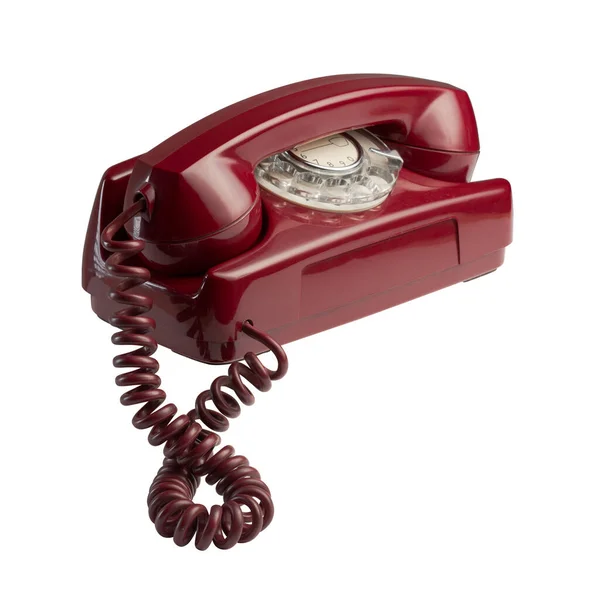 Vintage Teléfono Rojo Aislado Sobre Fondo Blanco — Foto de Stock