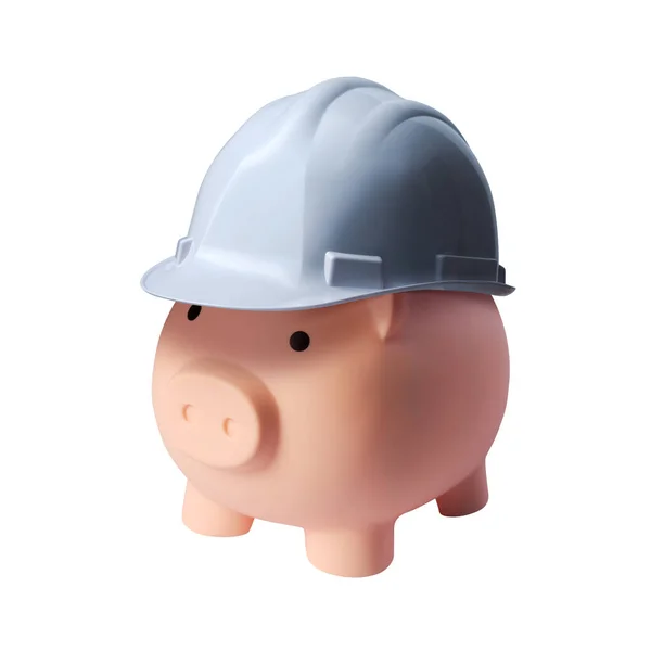 Piggy Bank Vestindo Capacete Segurança Orçamento Construção Conceito Planejamento — Fotografia de Stock