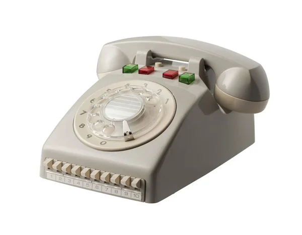 Vintage Beige Telefoon Geïsoleerd Witte Achtergrond — Stockfoto