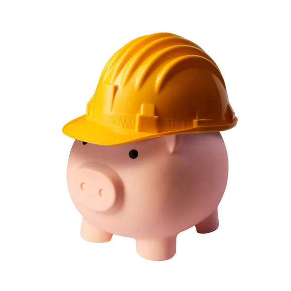 Piggy Bank Wearing Safety Helmet Construction Budgeting Planning Concept — Stock Photo, Image