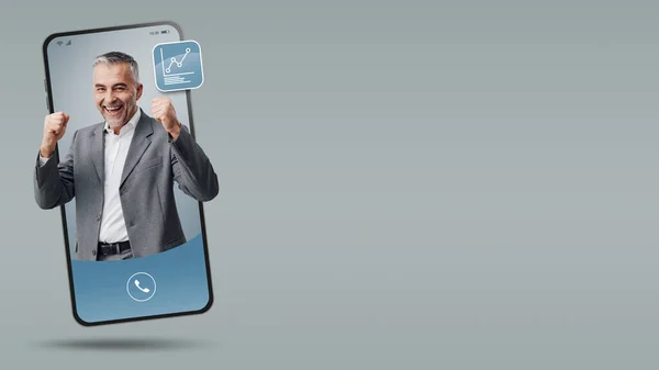 Finanzberater Videotelefonie Auf Smartphone Bildschirm Online Finanzberatung Und Geschäftskonzept — Stockfoto
