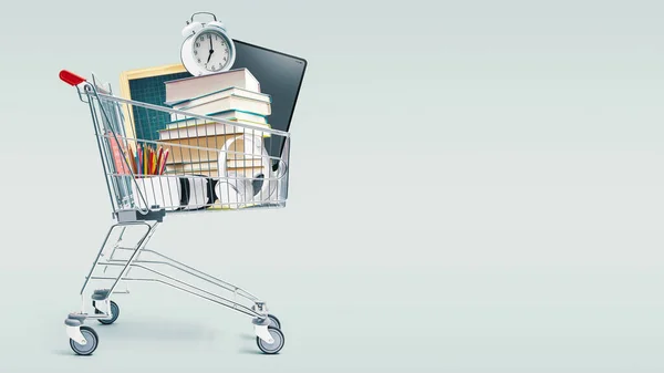 Carrello Pieno Forniture Scolastiche Elettroniche Shopping Vendita Retail Concept — Foto Stock