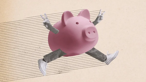 Personagem Banco Porquinho Feliz Engraçado Com Braços Humanos Pernas Investimento — Fotografia de Stock