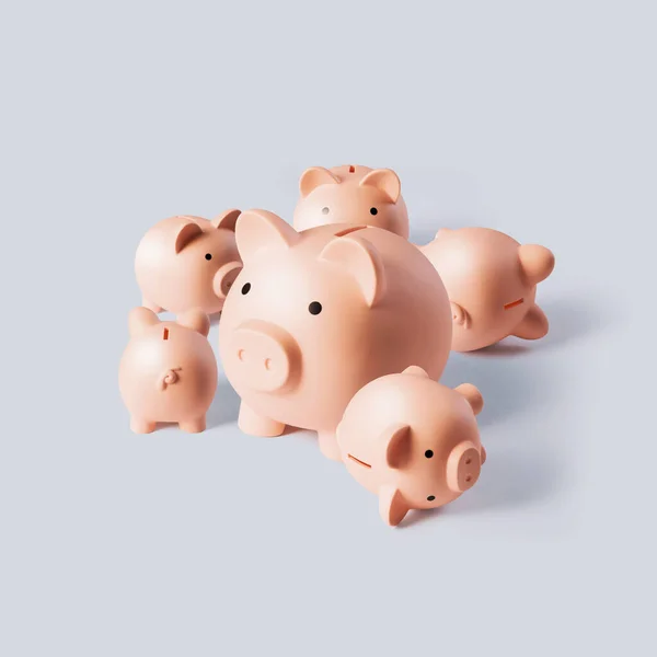 Muitos Bancos Porquinhos Grupo Crescimento Financeiro Conceito Ganhos — Fotografia de Stock