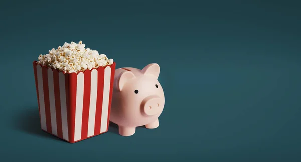 Popcorn Piggy Bank Money Entertainment Concept — Stock Photo, Image