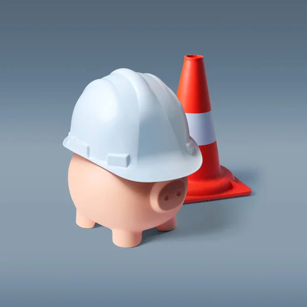 Piggy Bank Wearing Safety Helmet Construction Budgeting Planning Concept — Stock Photo, Image