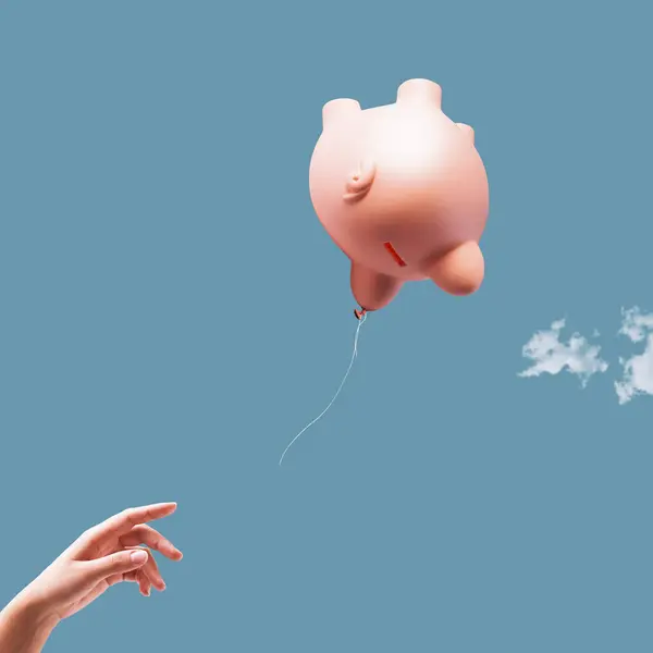 Banco Porquinho Balão Voando Inflação Conceito Investimentos Alto Risco — Fotografia de Stock