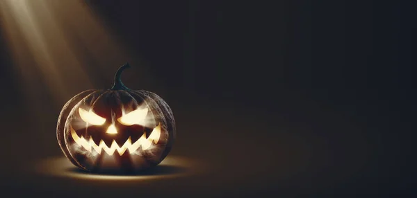 Halloween Banner Funny Expressive Jack Lantern Pumpkin Copy Space — Stock Photo, Image