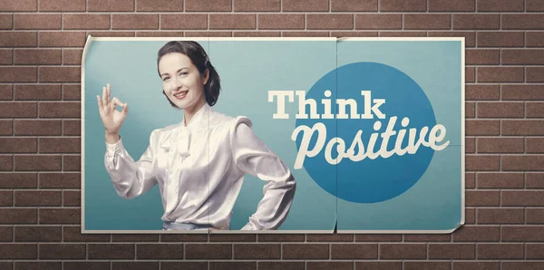 Positive Vintage Werbung Mit Glücklicher Frau — Stockfoto