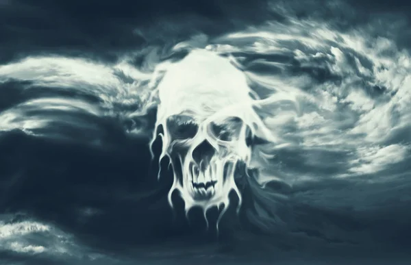 Gruselige Schädelförmige Wolken Himmel Horror Und Halloween Konzept — Stockfoto