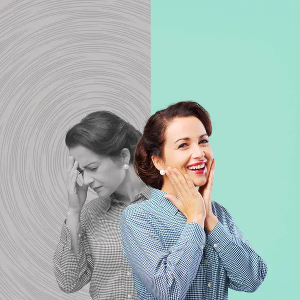 1950S Style Woman Expression Changing Weakness Vitality — Stock Photo, Image