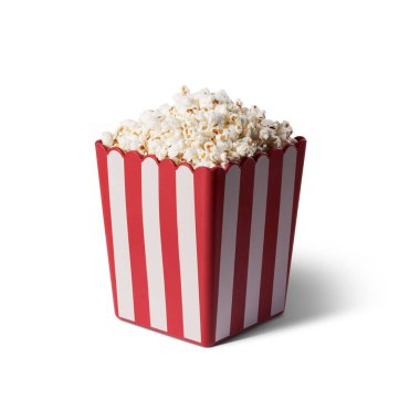 Karton kutudaki patlamış mısır Beyaz Arkaplanda izole edildi