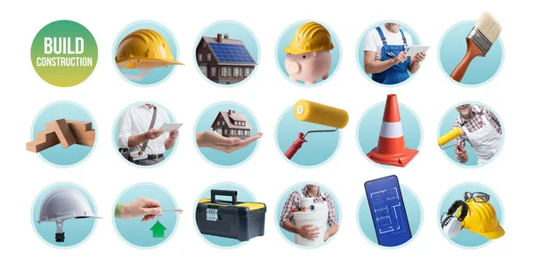 Home Construction Building Repair Concept Isolated Icons — Stock Photo, Image