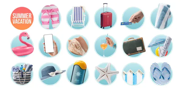 Summer Vacation Travel Beach Isolated Icons — Stock Photo, Image