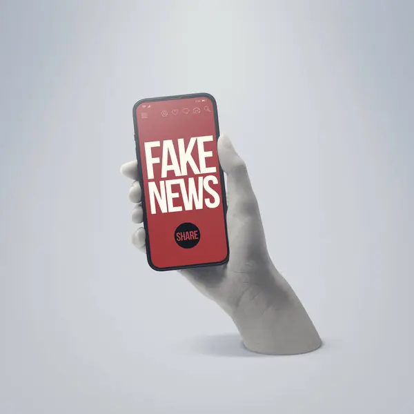 User Hand Showing Smartphone Fake News Displayed Screen — Stock Photo, Image