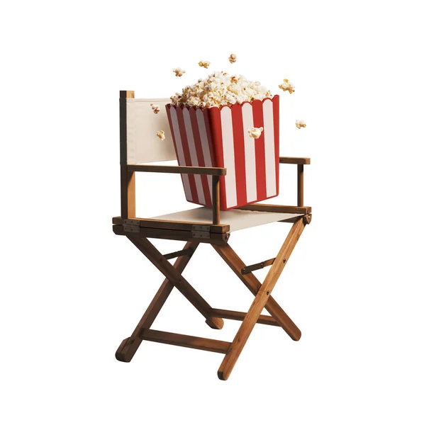 Cadeira Diretor Pipocas Frescas Cinematografia Filmes Conceito Entretenimento — Fotografia de Stock