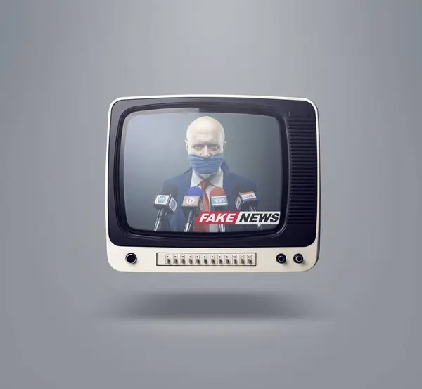 Gagged Journalist Politicus Praat Televisie Verspreidt Zich Persconferentie Fake News — Stockfoto