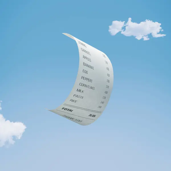 Grocery Receipt Flying Sky Affordable Prices Low Cost Grocery Concept — Stock Photo, Image